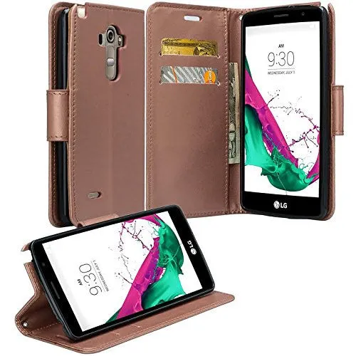 LG G Stylo Case, LG G Vista 2 Case, Wrist Strap Magnetic Flip Fold[Kickstand] Pu Leather Wallet Case with ID & Credit Card Slots for LG Vista2/Stylo - Rose Gold