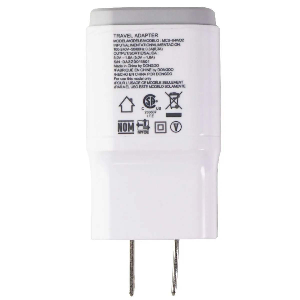 LG (MCS - 04WD2) 5V 1.8A  Travel Adapter for USB Devices - White