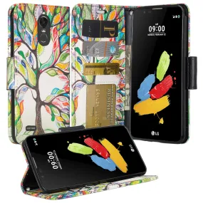 LG Stylo 3 Case, LG Stylus 3 Wrist Strap Pu Leather Magnetic Flip Fold[Kickstand] Wallet Case with ID & Card Slots - Colorful Tree