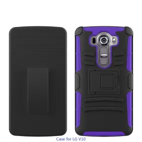 LG V10 Case, Rugged Hybrid Triple Layer Holster Shell Combo Case [Kickstand and Clip] for LG V10 - Purple