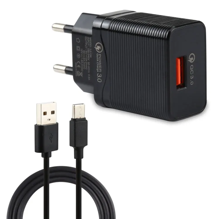 LZ-728 Compact 2-in-1 18W Fast Charging Travel Charger with USB to Type-C Cable, EU Plug, 1m Length