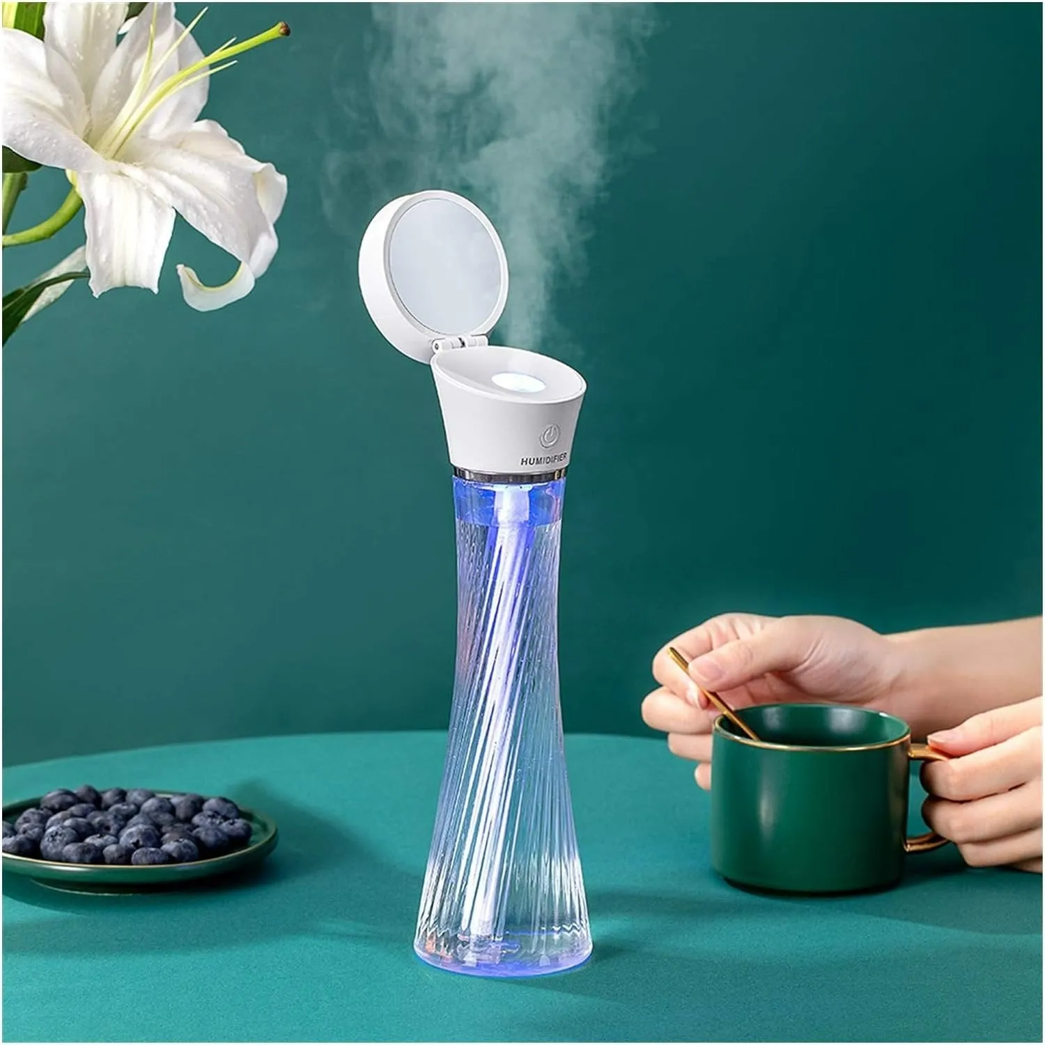 Magic Tower Portable USB Air Humidifier - Desktop Humidifier Ultrasonic Operation 250ml Water Tank Night Light Function Nano Atomization for Bedroom