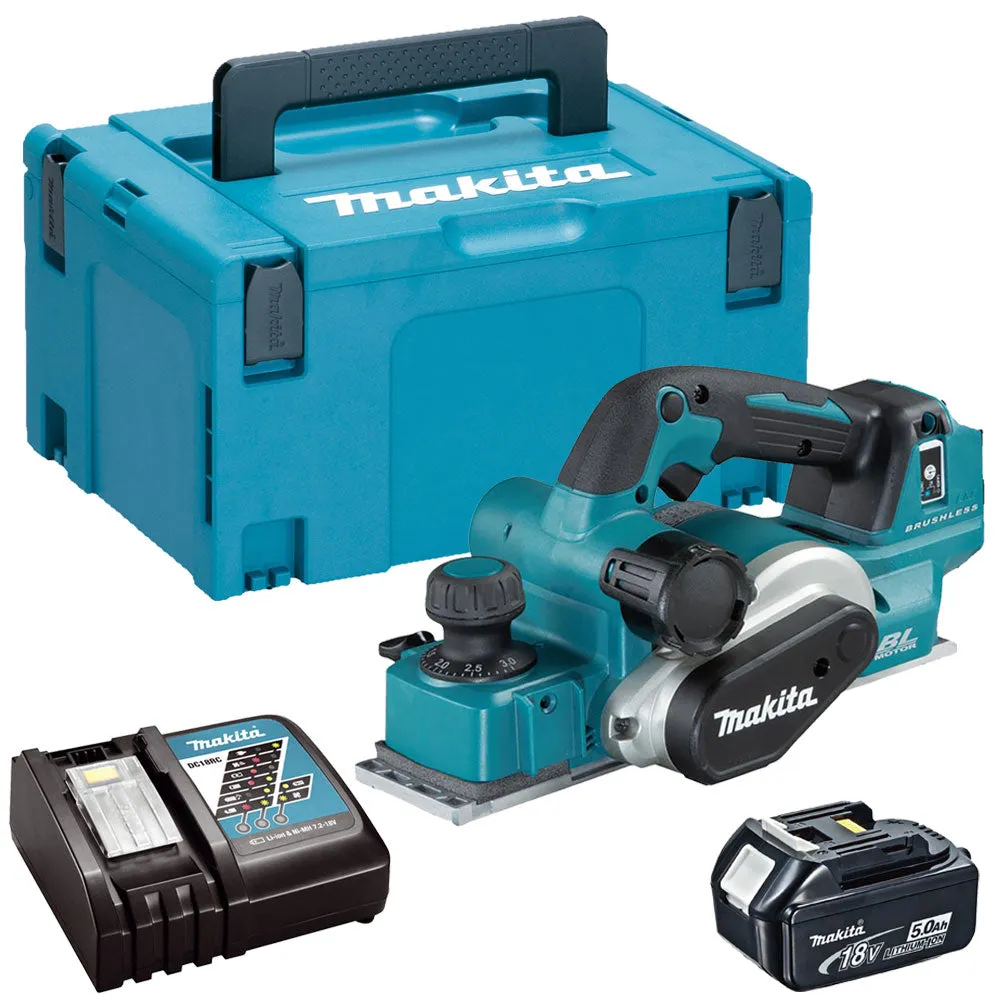 Makita DKP181Z 18V Brushless 82mm Planer with 1 x 5.0Ah Battery Charger & Type 3 Case