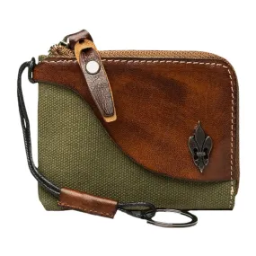 Men Color Contrast Canvas Stitching Genuine Leather Wallets Retro Zipper Small Card Case Coin Purse