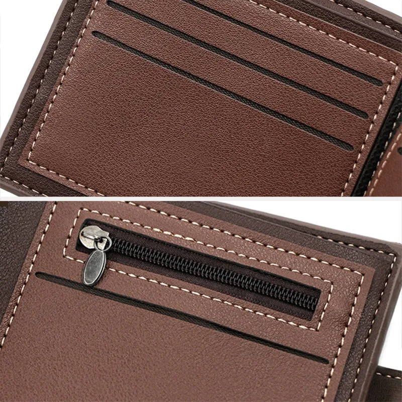 Men Faux Leather Color Matching Multi-Card Short Wallet Fashion Hasp Bifold Money Clip Coin Purse