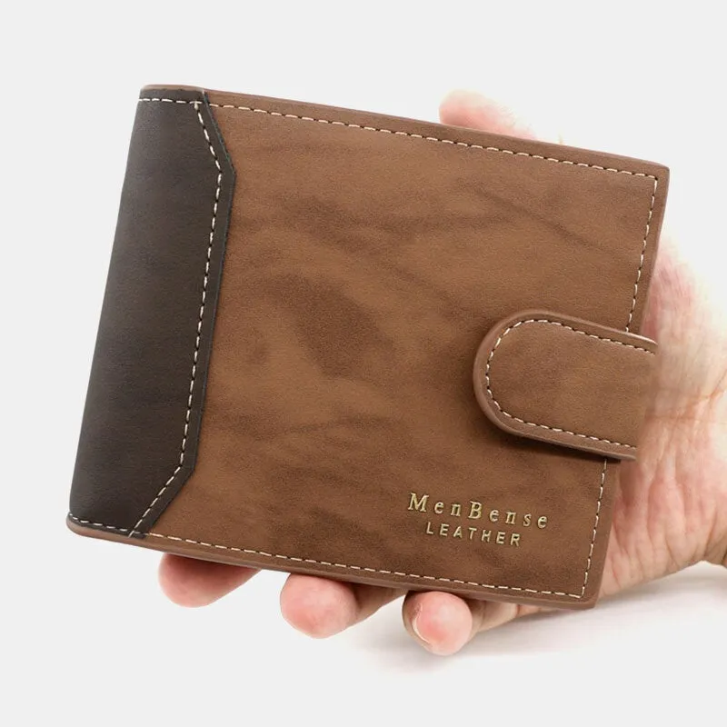 Men Faux Leather Color Matching Multi-Card Short Wallet Fashion Hasp Bifold Money Clip Coin Purse