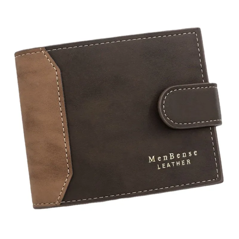 Men Faux Leather Color Matching Multi-Card Short Wallet Fashion Hasp Bifold Money Clip Coin Purse