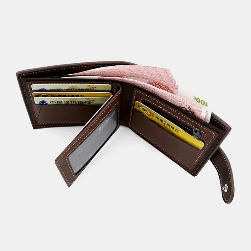 Men Faux Leather Color Matching Multi-Card Short Wallet Fashion Hasp Bifold Money Clip Coin Purse