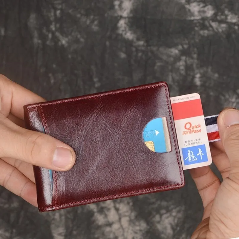 Men Genuine Leather RFID Anti-theft Antimagnetic Swipe Easy Carry Card Bag Money Clip Wallet