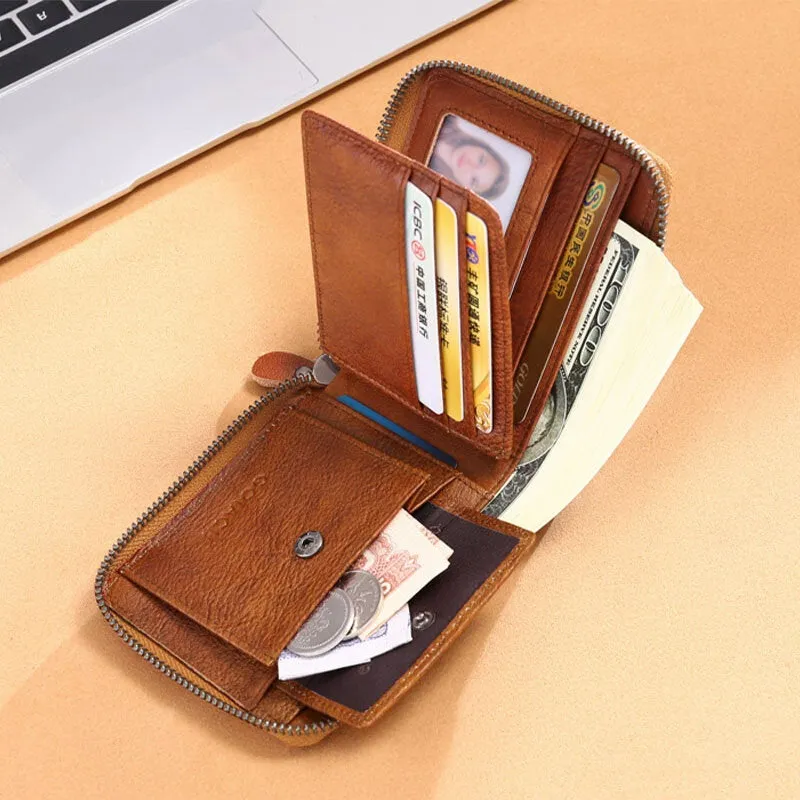 Men Genuine Leather RFID Anti-theft Multi-slot License Card Case Card Holder Wallet