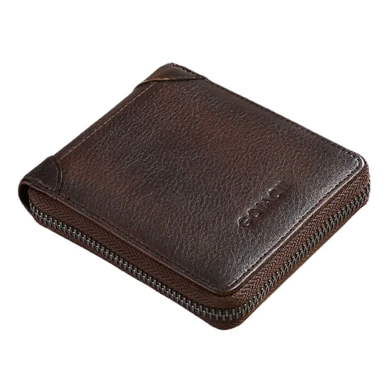 Men Genuine Leather RFID Anti-theft Multi-slot License Card Case Card Holder Wallet