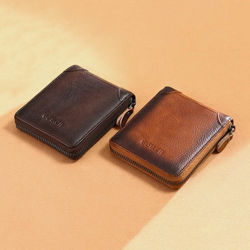 Men Genuine Leather RFID Anti-theft Multi-slot License Card Case Card Holder Wallet