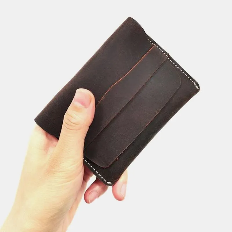 Men Short Mini Wallets Genuine Leather Retro Thin Card Holder Money Clip Coin Purse