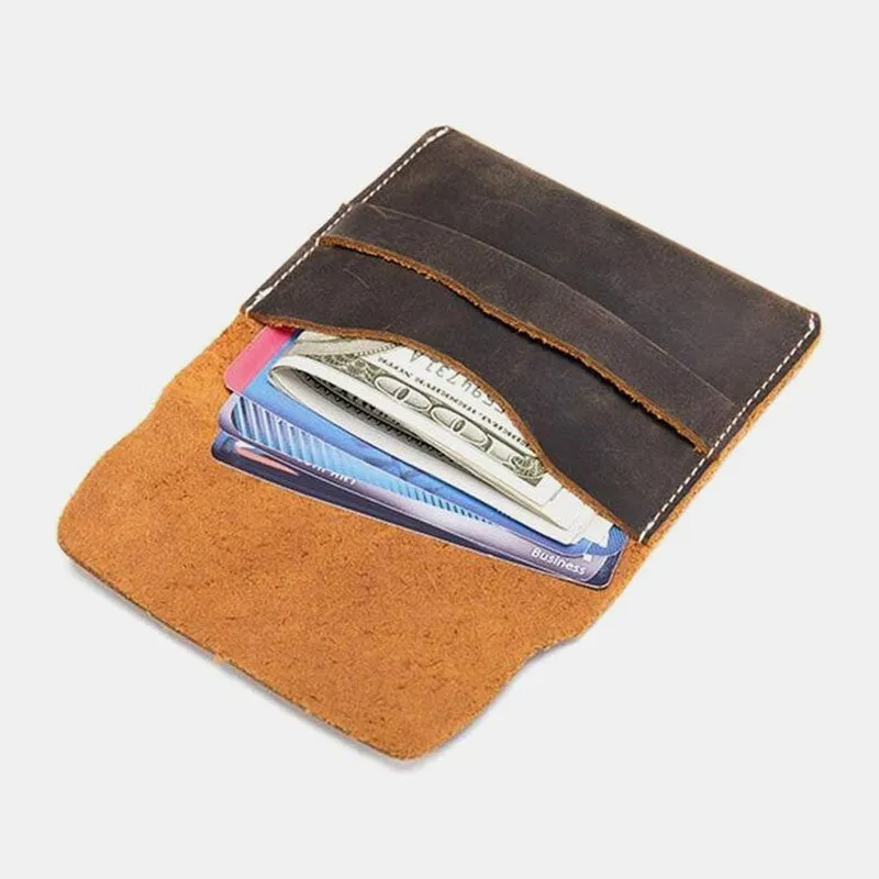 Men Short Mini Wallets Genuine Leather Retro Thin Card Holder Money Clip Coin Purse