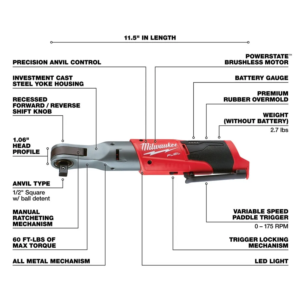 Milwaukee 2558-20x5HO M12 FUEL 12V 1/2" Ratchet w/ 5AH Battery