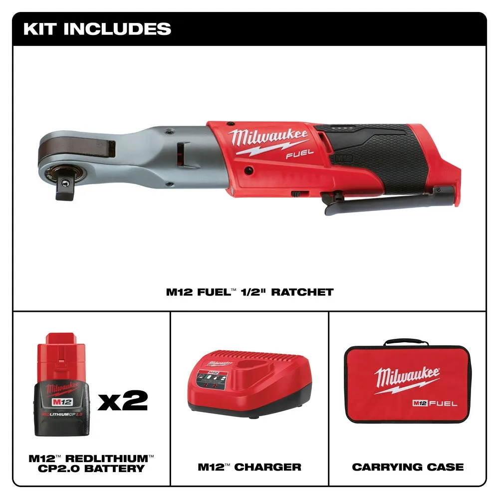 Milwaukee 2558-22 M12 FUEL 12V 1/2-Inch 60-Ft-Lbs. Li-Ion Cordless Ratchet Kit