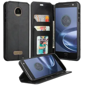 Moto Z Force Droid Case, Motorola Z Force Droid Wallet Case, Leather Wallet Case [Kickstand] with ID & Credit Card Slots - Black