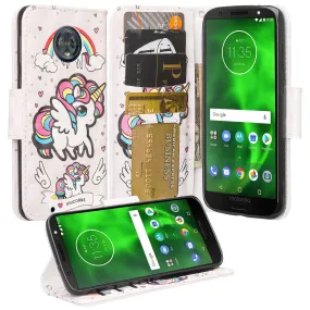 Motorola Moto G6 | Moto G6 2018 Case, Moto G6 | Moto G6 2018 Wallet Case, Wrist Strap Pu Leather Wallet Case [Kickstand] with ID & Credit Card Slots - White Unicorn 2