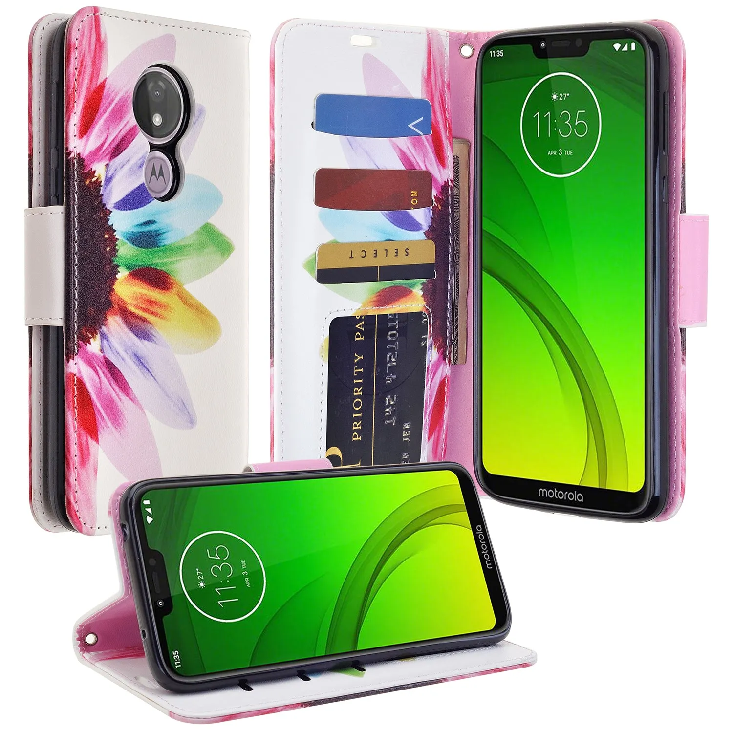 Motorola Moto G7 Power/G7 Supra/G7 Optimo Maxx Wallet Case, Wrist Strap Pu Leather Wallet Case [Kickstand] with ID & Credit Card Slots - Vivid Sunflower