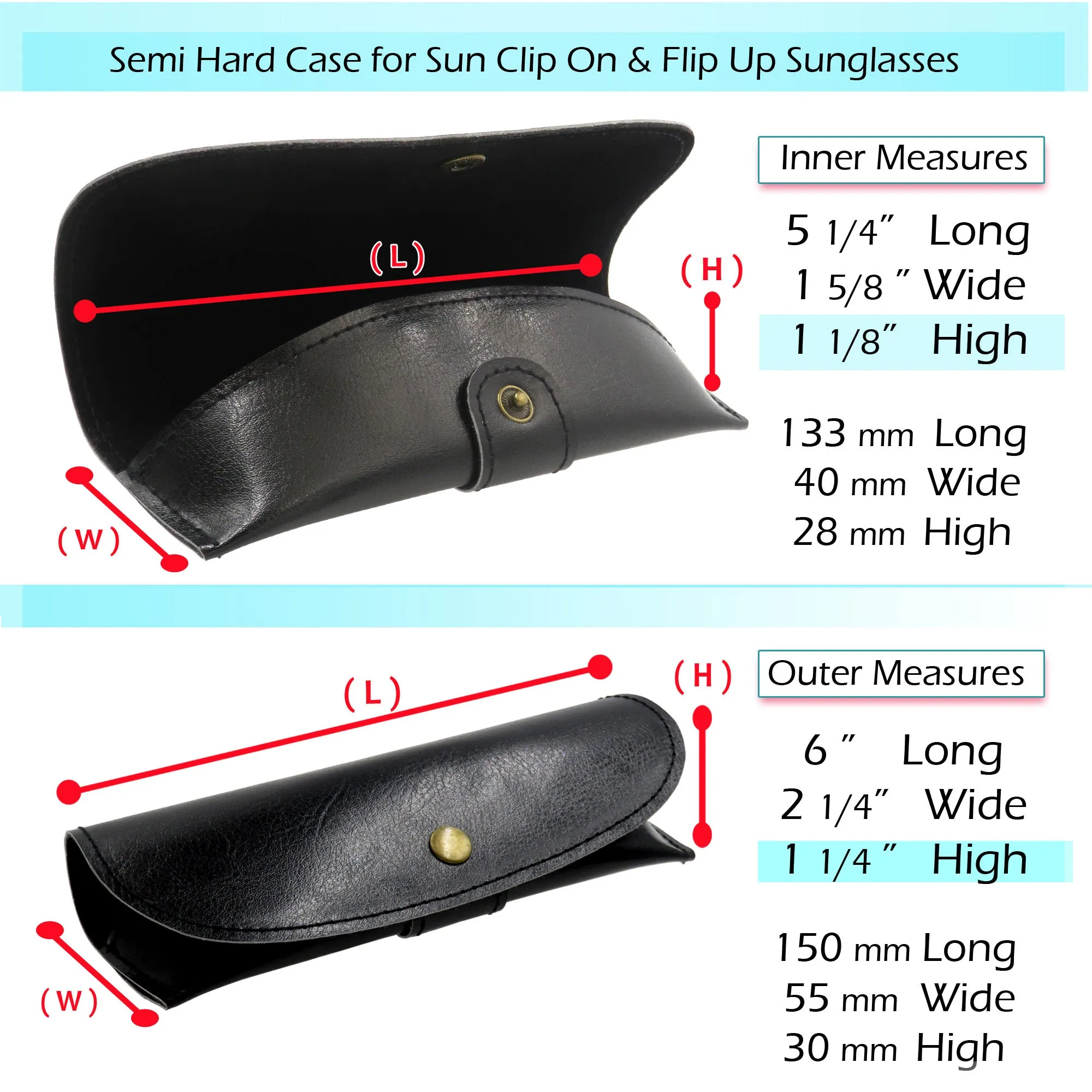 MyEyeglassCase Clip On Flip Up sunglasses Case Semi hard for sun clips with belt loop (IP875 Black)