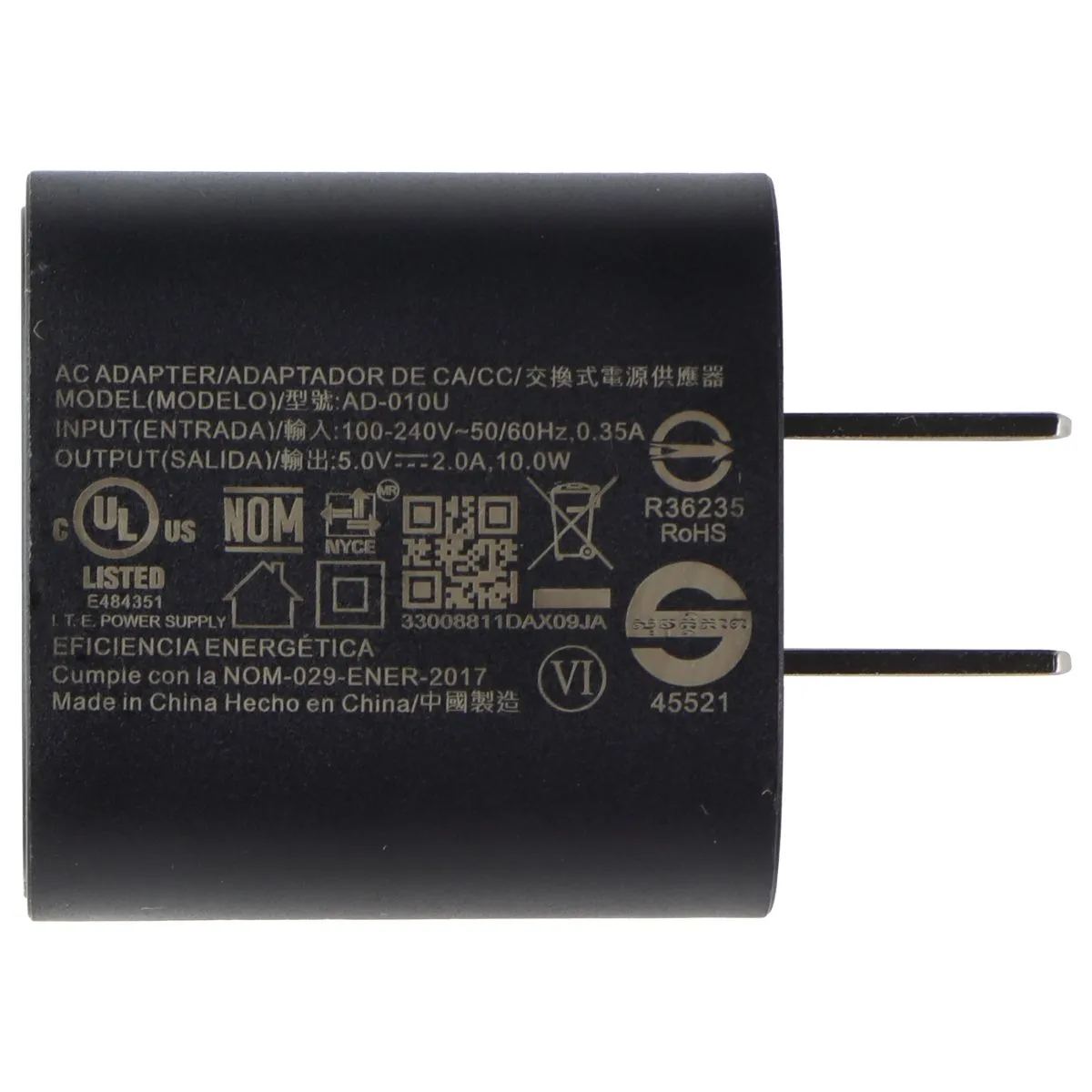 Nokia 10 Watt 5V/2A (USB-A) AC Adapter (AD-010U) - Black