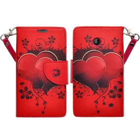 Nokia Lumia 635 Case, Nokia Lumia 635 Wallet Case, Slim Flip Folio [Kickstand] Pu Leather Wallet Case with ID & Card Slots & Pocket   Wrist Strap - Red Hearts