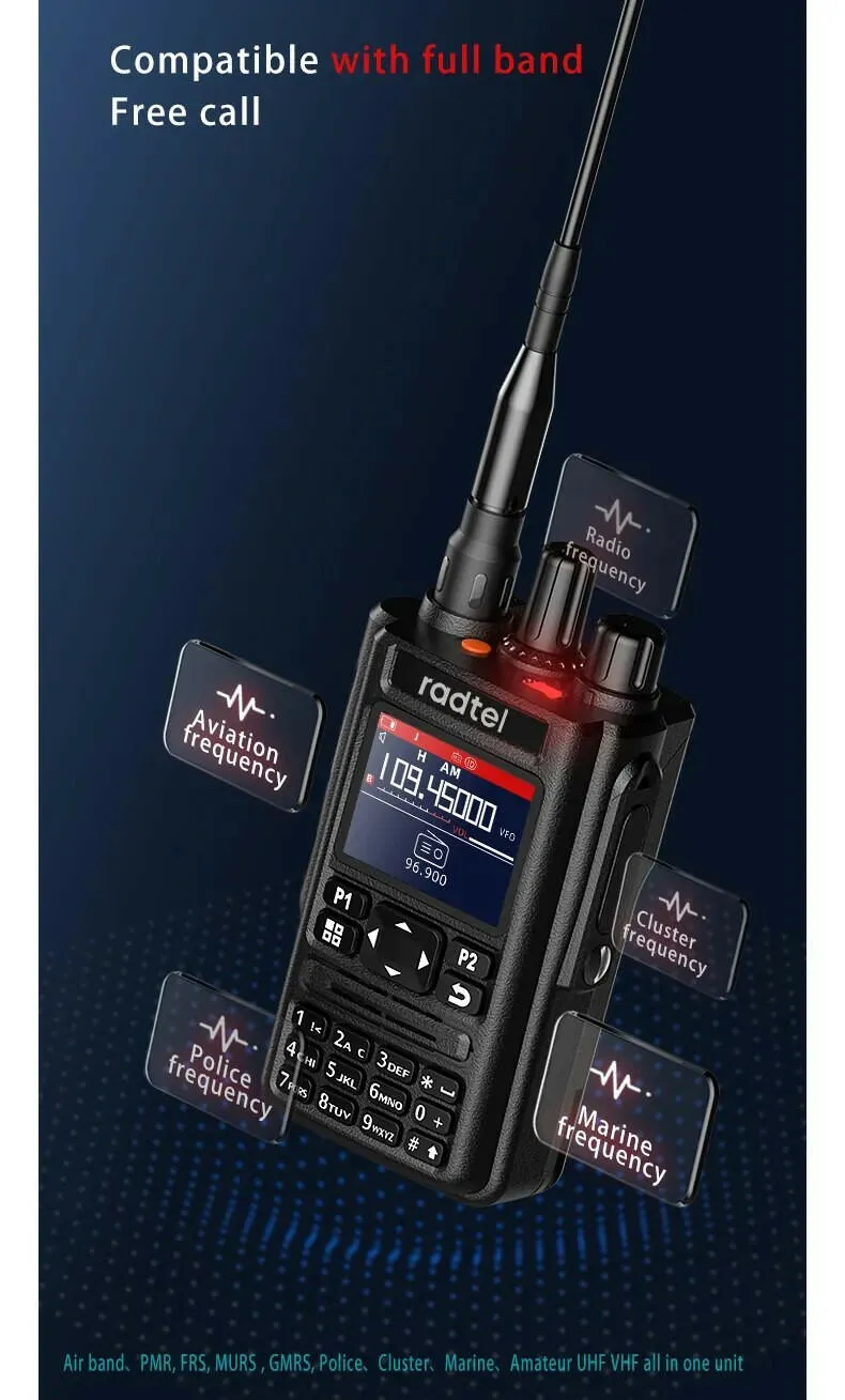 None GPS/Bluetooth Radtel RT-490 Six Band Amateur Ham 2-Way Radios 256 CH Aviation Band Walkie-Talkie AM Air Frequency RX USB-C