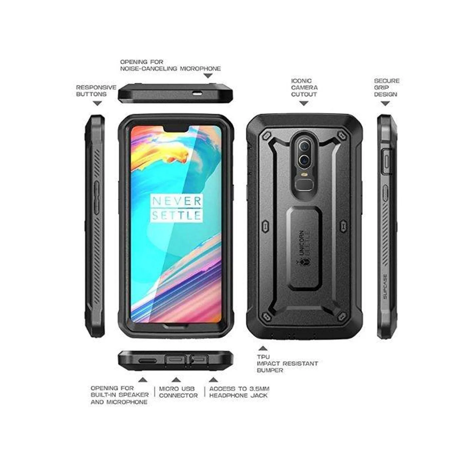 OnePlus 6 Unicorn Beetle Pro Rugged Holster Case-Black