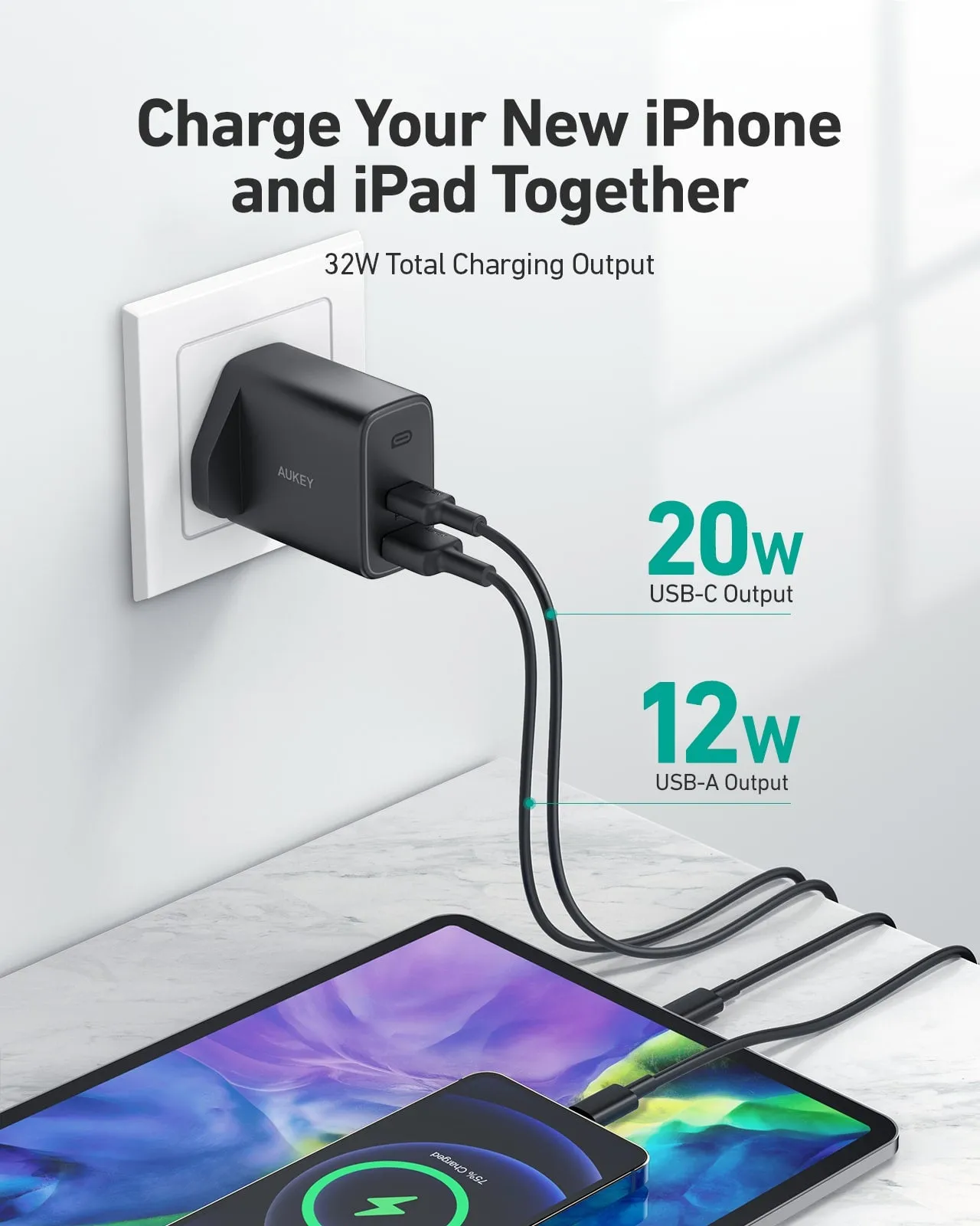 PA-F3S 32W Swift Series PD Dual USB-C & USB-A Wall Charger