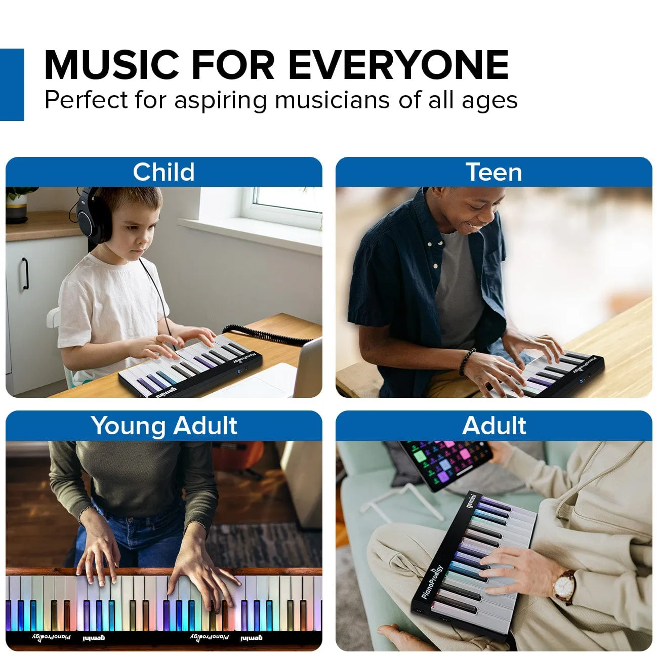 PianoProdigy: 24-Key Smart Wireless MIDI Keyboard - Portable Learning Piano with Light-Up Keys