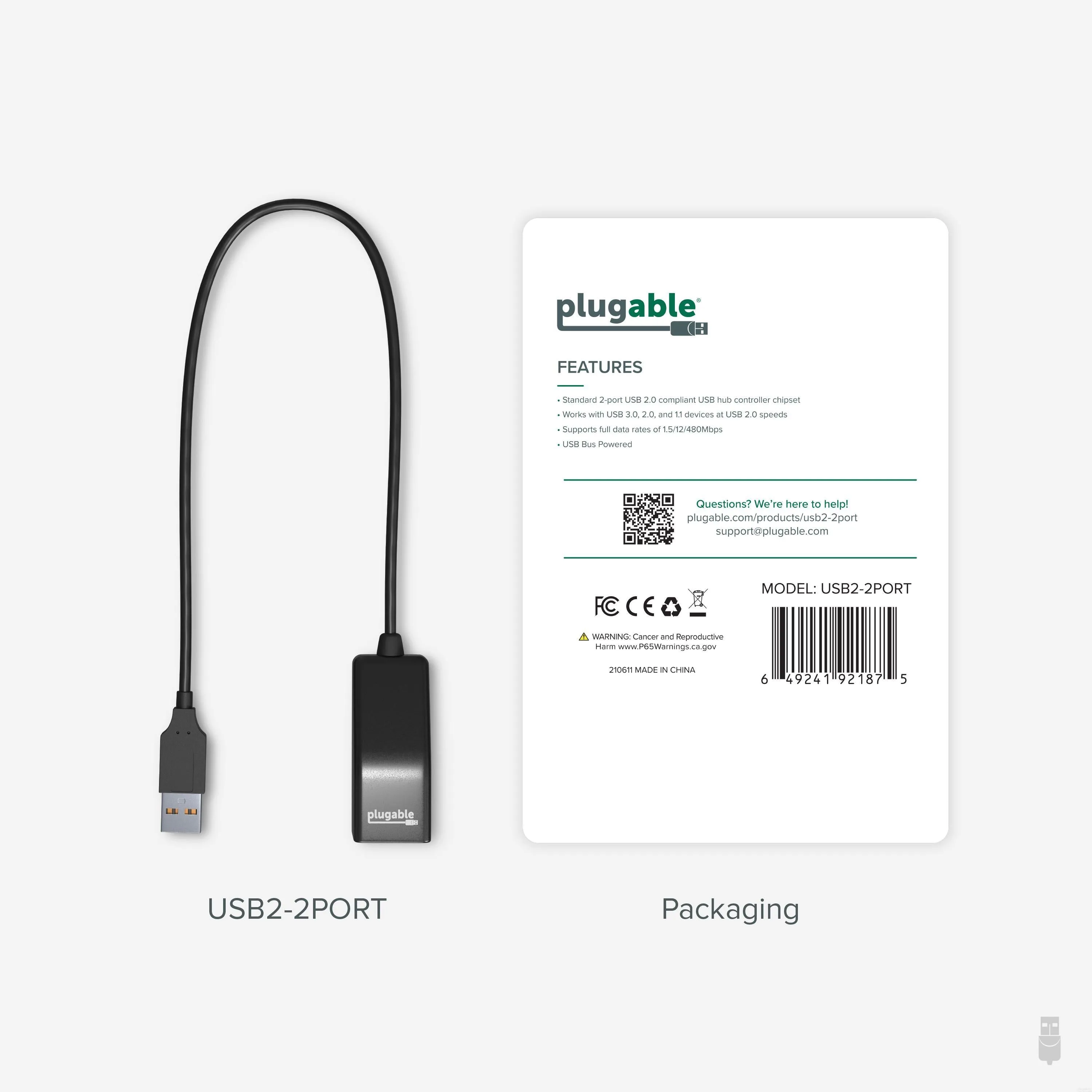 Plugable USB 2.0 2-Port Hub/Splitter