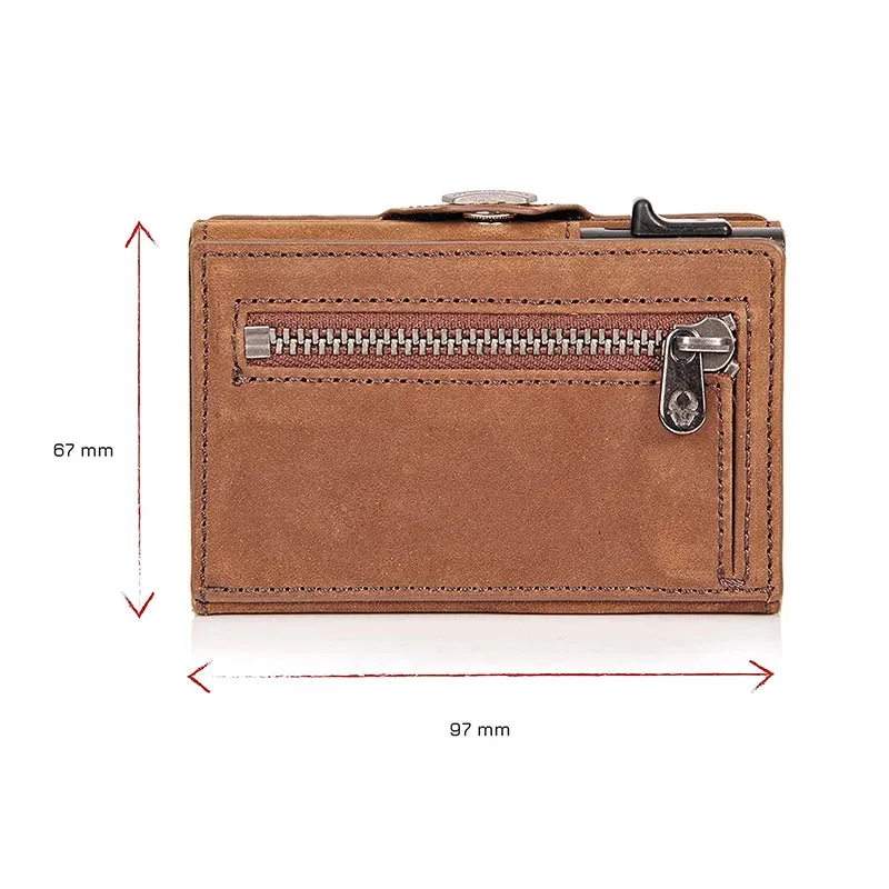 Pop-Up Card Case with RFID Protection Genuine Leather Wallet with Compartment for Notes and Coins