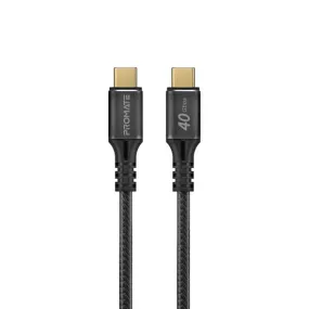 PROMATE 2M USB-C to USB-C Cable. Supports Thunderbolt 3, 240W Super Speed Fast Charging, 40Gbps Data, & 8K@60Hz Res. Nylon Braided. Protects Against Over Charging. Black Colour.