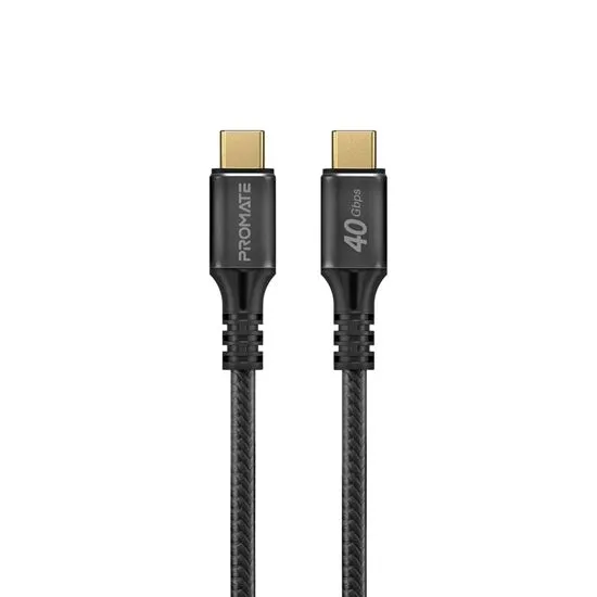 PROMATE 2M USB-C to USB-C Cable. Supports Thunderbolt 3, 240W Super Speed Fast Charging, 40Gbps Data, & 8K@60Hz Res. Nylon Braided. Protects Against Over Charging. Black Colour.