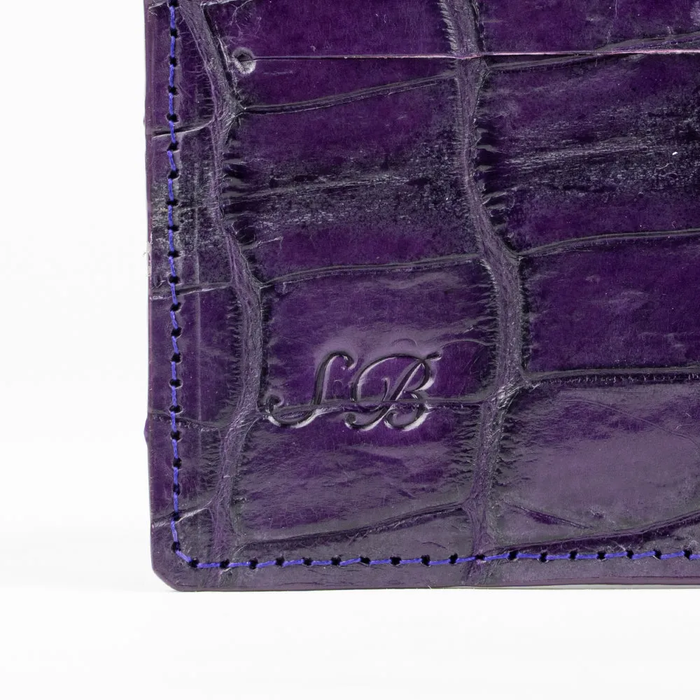 Purple Genuine Crocodile Skin Credit Card Case