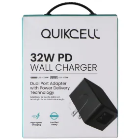 Quikcell 32W Dual Port (USB-C & USB-A) PD Wall Charger - Black