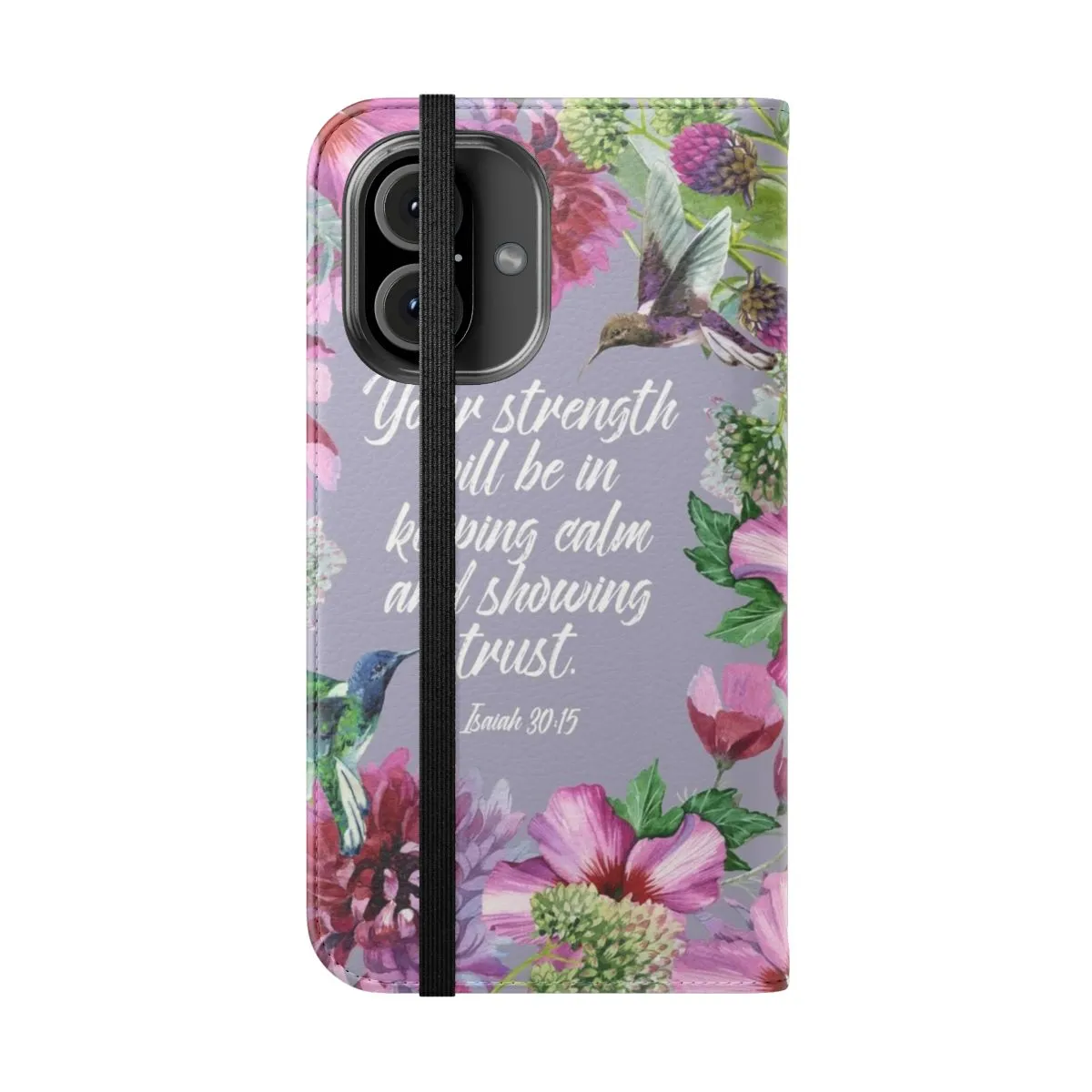 "Flip Cover Phone Case with Hummingbirds and Flowers Design"