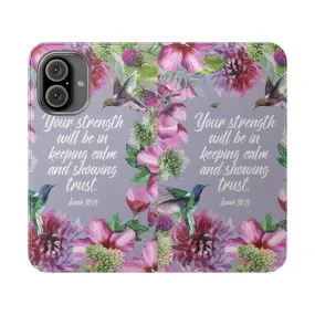 "Flip Cover Phone Case with Hummingbirds and Flowers Design"