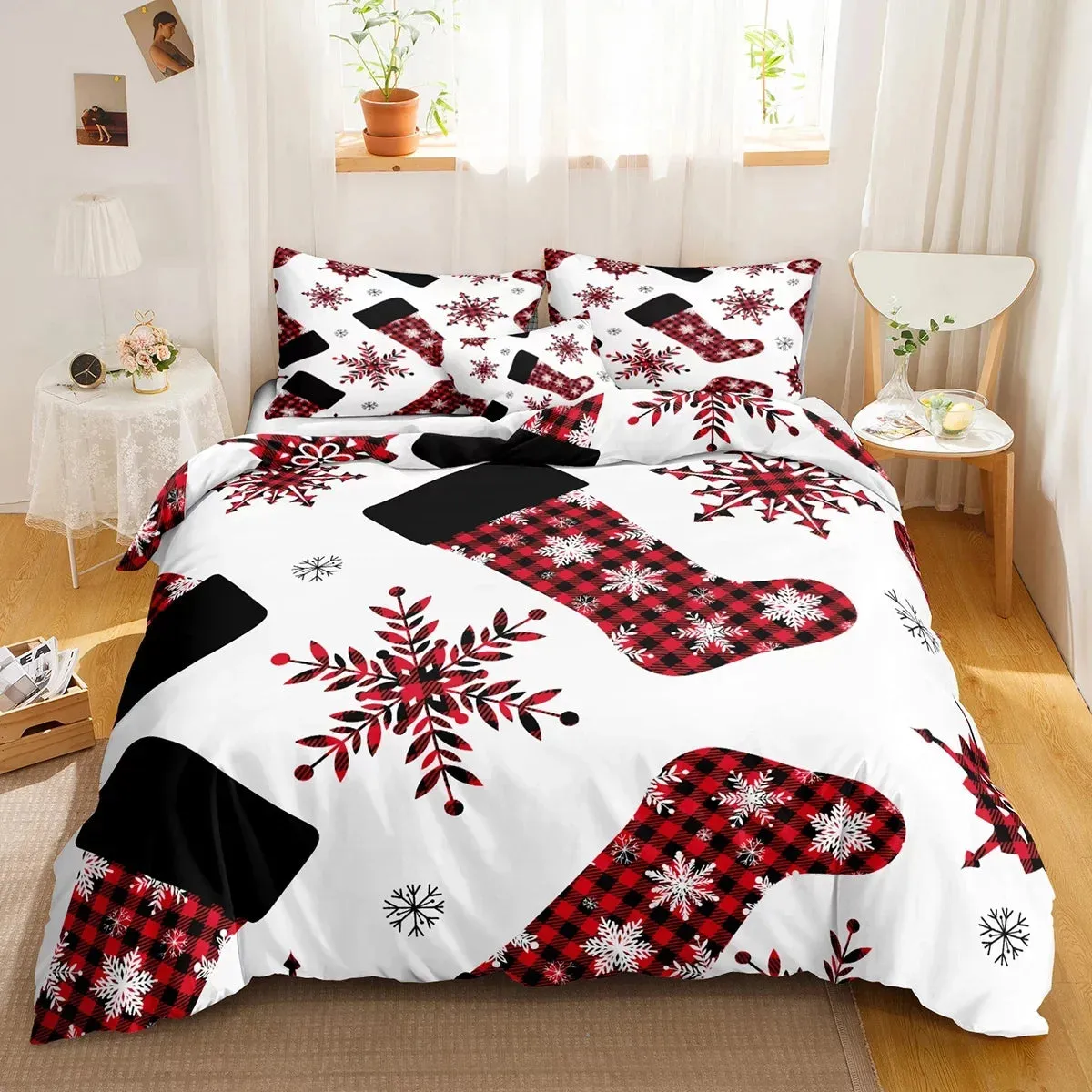 Red Christmas Snowflake Duvet Cover Bedding Sets