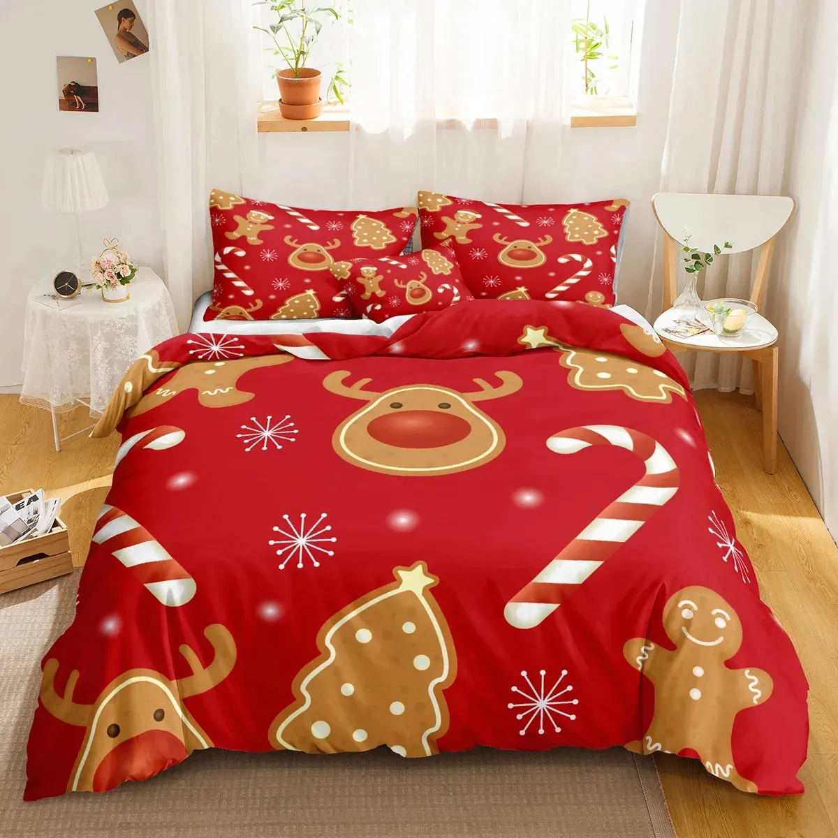 Red Christmas Snowflake Duvet Cover Bedding Sets