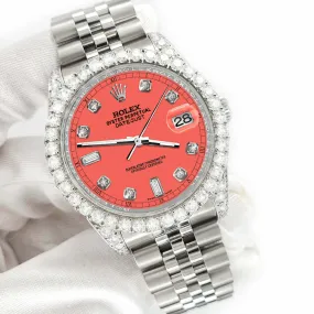 Rolex Datejust 116200 36mm 4CT Diamond Bezel/Lugs/Matt Coral 6 9 Baguette Dial  TFJ-142508616