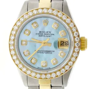 Rolex Datejust 2-Tone 26mm 0.85CT Diamond Bezel/Sky Blue MOP Dial Oyster Watch TFJ-142508101