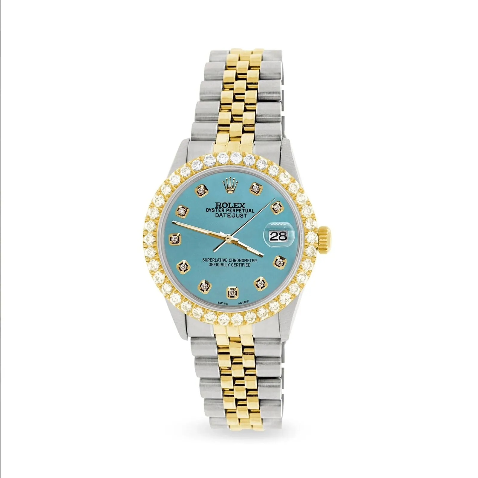 Rolex Datejust 2-Tone Watch 3.05ct Diamond Bezel/Turquoise Diamond Dial TFJ-142508548