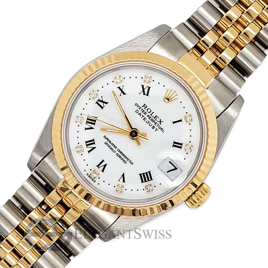 Rolex Datejust 31MM Factory White Roman Diamond Dial Yellow Gold Fluted Bezel TFJ-142508469