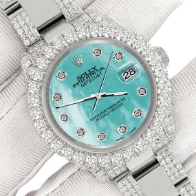 Rolex Datejust 31mm Pave 7.2ct Iced Diamond Aquamarine MOP Watch  TFJ-142508422