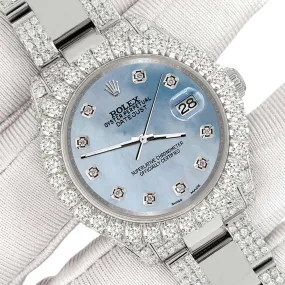 Rolex Datejust 31mm Pave 7.2ct Iced Diamond Sky Blue MOP Watch  TFJ-142508426