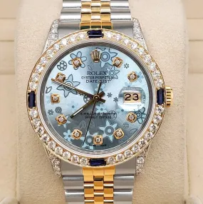 Rolex Datejust 36mm 2.48Ct Diamonds/Sapphires Watch With Flower Diamond Dial TFJ-142508244