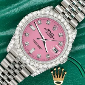 Rolex Datejust  36mm 4CT Diamond Bezel/Lugs/Hot Pink 6 9 Baguette Dial  TFJ-142508636