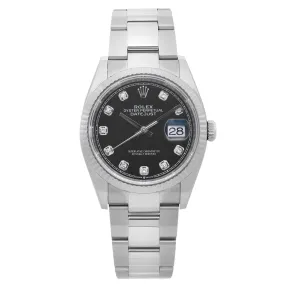 Rolex Datejust 36mm Steel 18K White Gold Black Diamond Dial Oyster Watch  TFJ-142508294