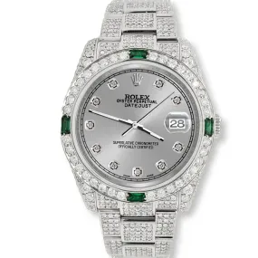 Rolex Datejust  Diamond/Emerald Watch with Silver Diamond Dial TFJ-142508255